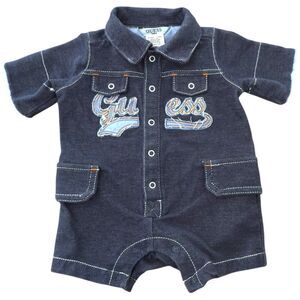 Guess Baby Short Sleeve Logo Collared Romper Outfit. 0-3 Months.